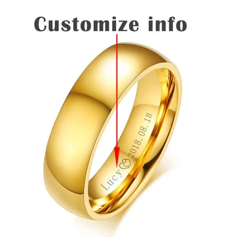 Custom Engraved Gold Men’s Ring – Polished Stainless Steel Band