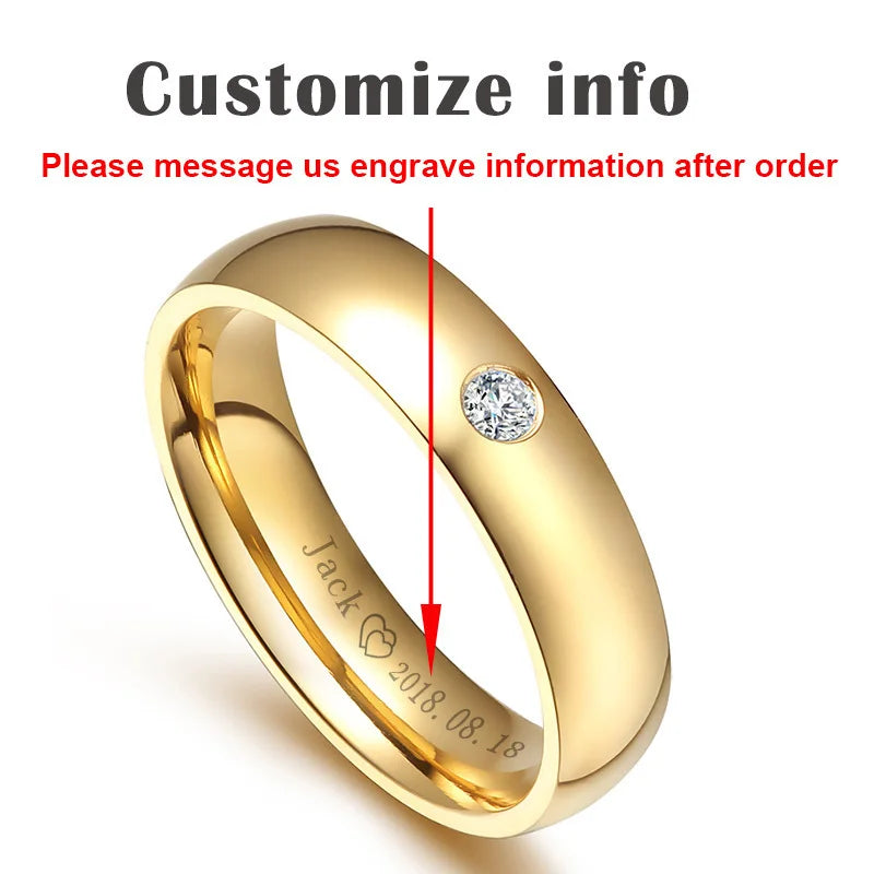 Custom Engraved Gold Men’s Ring – Polished Stainless Steel Band