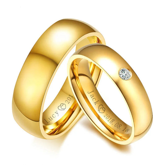 Custom Engraved Gold Women’s Ring – Polished Stainless Steel Band