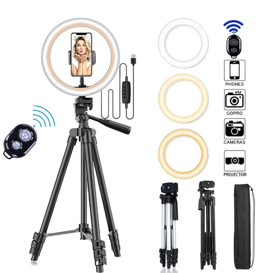 26cm LED Selfie Ring Light with Tripod Stand & Remote – Adjustable Brightness for Video, Makeup & Photography