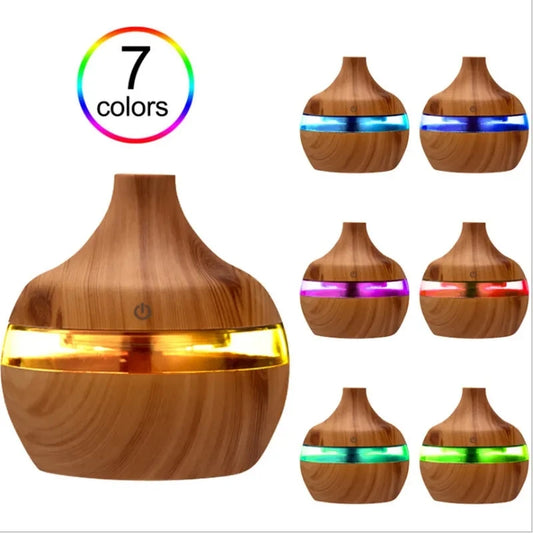 Wood Grain LED Aroma Diffuser – 7-Colour Cool Mist Humidifier (300ml)
