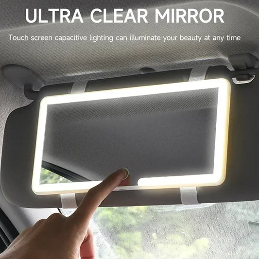 LED Light Mode Stepless Dimming Sun Visor Vanity Mirror – Rechargeable Touch Sensor Car Mirror